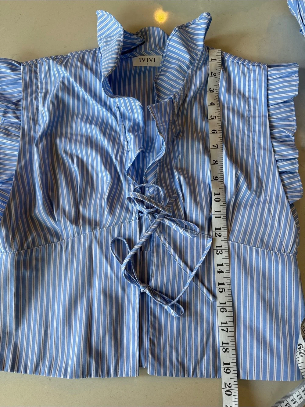 IVIVI Blue Striped Tie-Front Top and shorts Set size L top M bottom